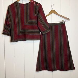 Vintage Encore Wool Blend Striped Top and Skirt Set.